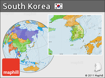 Physical Location Map of South Korea, political outside