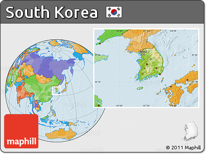 Physical Location Map of South Korea, political outside