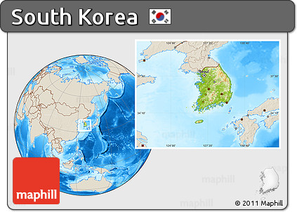 Physical Location Map of South Korea, shaded relief outside