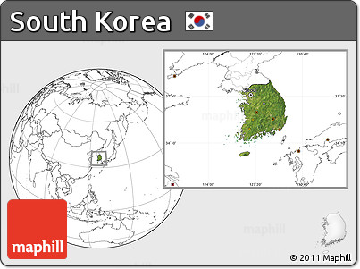 Satellite Location Map of South Korea, blank outside