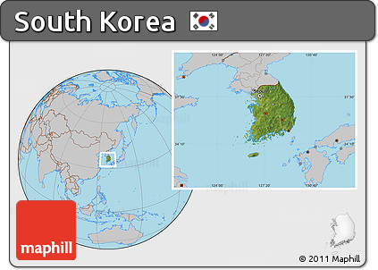Satellite Location Map of South Korea, gray outside
