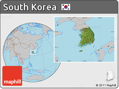 Satellite Location Map of South Korea, gray outside