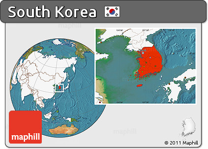 Satellite Location Map of South Korea, highlighted continent