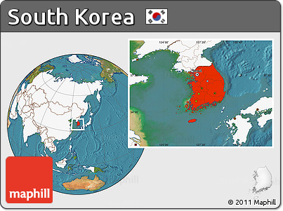 Satellite Location Map of South Korea, highlighted continent