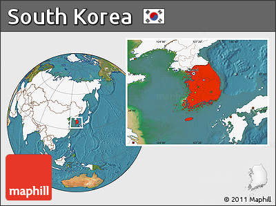 Satellite Location Map of South Korea, highlighted continent