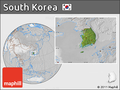 Satellite Location Map of South Korea, lighten, desaturated