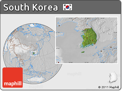 Satellite Location Map of South Korea, lighten, desaturated