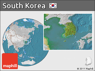 Satellite Location Map of South Korea, lighten, desaturated, land only