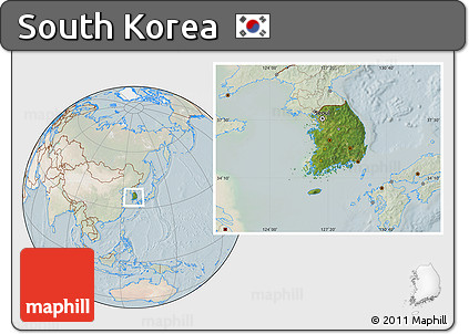 Satellite Location Map of South Korea, lighten