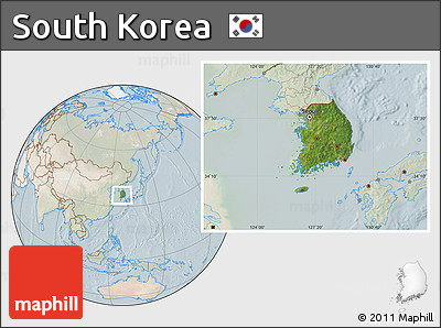 Satellite Location Map of South Korea, lighten