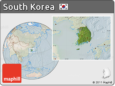 Satellite Location Map of South Korea, lighten
