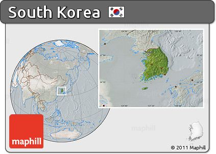 Satellite Location Map of South Korea, lighten, semi-desaturated