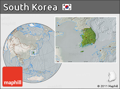 Satellite Location Map of South Korea, lighten, semi-desaturated