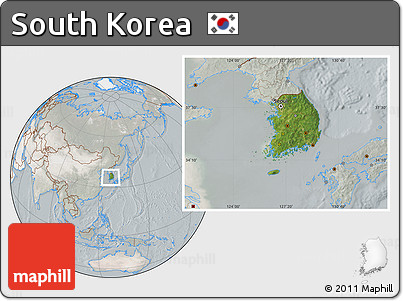 Satellite Location Map of South Korea, lighten, semi-desaturated