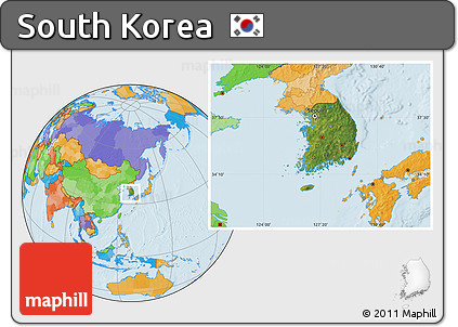 Satellite Location Map of South Korea, political outside