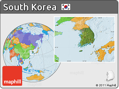 Satellite Location Map of South Korea, political outside