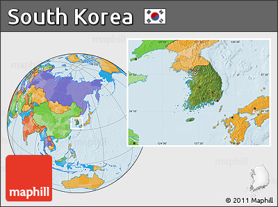 Satellite Location Map of South Korea, political outside