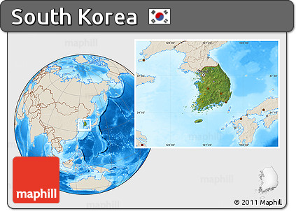Satellite Location Map of South Korea, shaded relief outside