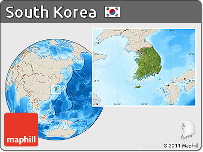 Satellite Location Map of South Korea, shaded relief outside