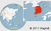 Savanna Style Location Map of South Korea, highlighted continent, hill shading