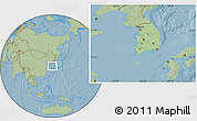 Savanna Style Location Map of South Korea, hill shading outside