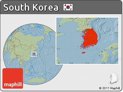 Savanna Style Location Map of South Korea, hill shading