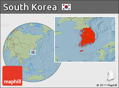Savanna Style Location Map of South Korea, hill shading