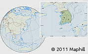 Savanna Style Location Map of South Korea, lighten, hill shading
