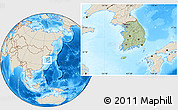 Savanna Style Location Map of South Korea, shaded relief outside, hill shading