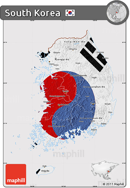 Flag Map of South Korea, flag aligned to the middle