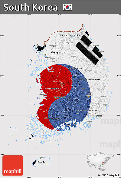 Flag Map of South Korea, flag aligned to the middle