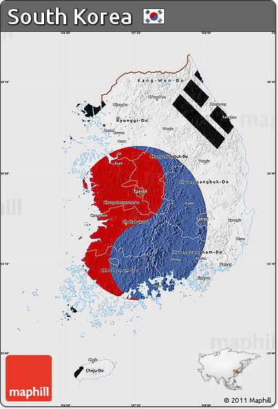 Flag Map of South Korea, flag aligned to the middle