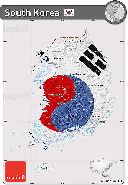 Flag Map of South Korea, flag rotated