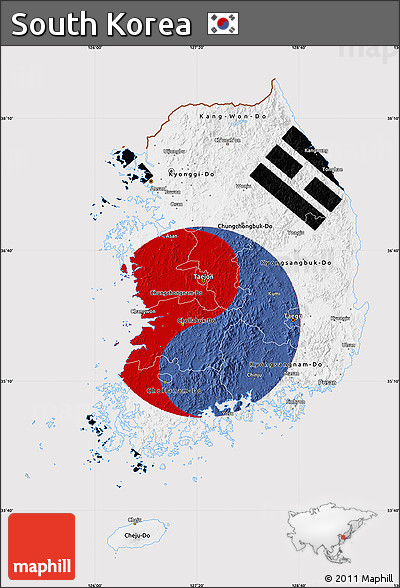 Flag Map of South Korea, flag rotated