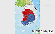 Flag Map of South Korea, physical outside, flag centered
