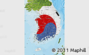 Flag Map of South Korea, satellite outside, bathymetry sea, flag centered