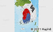 Flag Map of South Korea, satellite outside, bathymetry sea