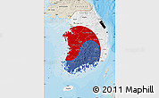 Flag Map of South Korea, shaded relief outside, bathymetry sea, flag centered