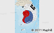 Flag Map of South Korea, shaded relief outside, bathymetry sea, flag aligned to the middle