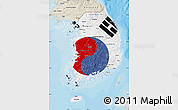Flag Map of South Korea, shaded relief outside, bathymetry sea, flag rotated