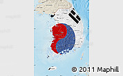 Flag Map of South Korea, shaded relief outside, flag aligned to the middle