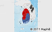 Flag Map of South Korea, single color outside, shaded relief sea