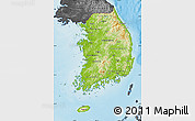 Physical Map of South Korea, darken, desaturated, land only