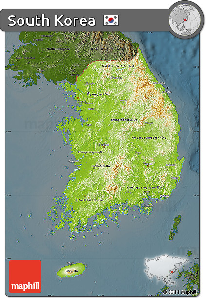 Physical Map of South Korea, darken