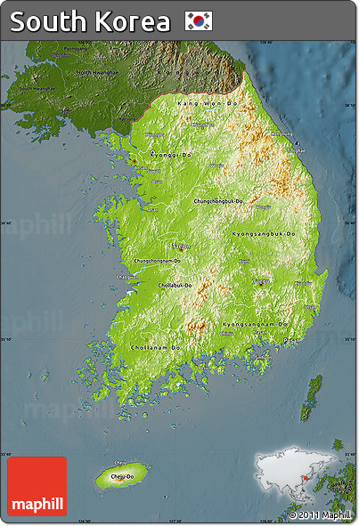 Physical Map of South Korea, darken
