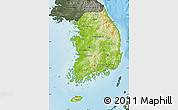 Physical Map of South Korea, darken, semi-desaturated, land only
