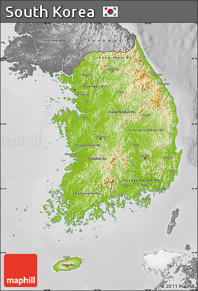 Physical Map of South Korea, desaturated