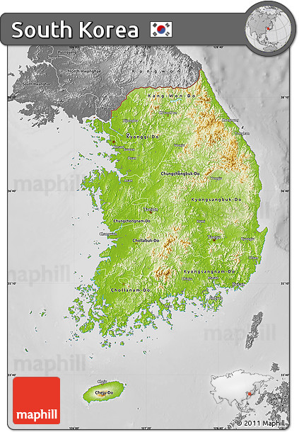 Physical Map of South Korea, desaturated