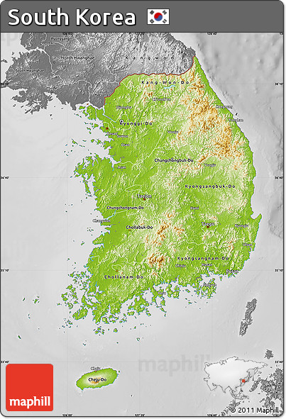 Physical Map of South Korea, desaturated