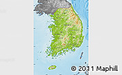 Physical Map of South Korea, desaturated, land only